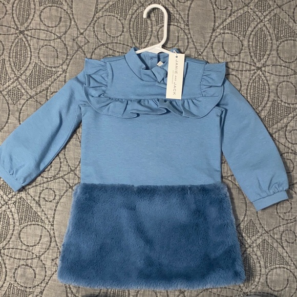 Janie and Jack Blue Dress with Faux Fur Trim - Picture 1 of 1
